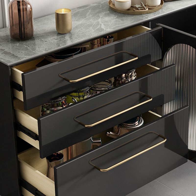 Armadietto contemporaneo per le porte del server da pranzo nero con cassetti