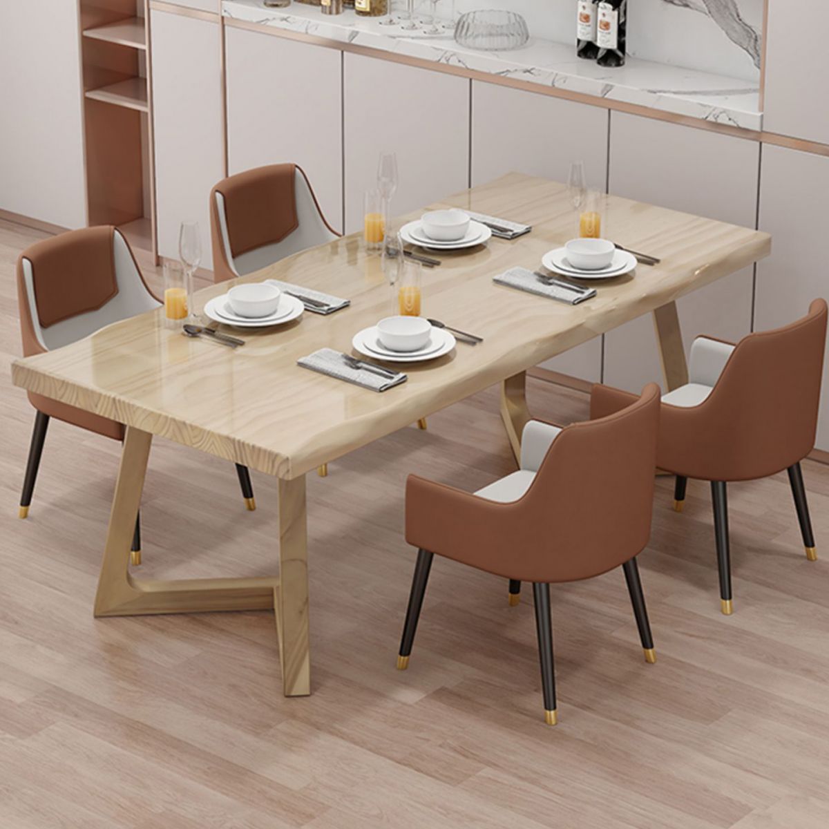 Modern 1/5/6 Pieces Dining Set Rectangle Pine Wood Dining Table for Dining Room Clearhalo 'Dining Room Sets' 'Dining Tables & Seating' 'dining_room_set' 'furn' 'furn_dining_room_set' 'Furniture' 'furniture_dining_room_set' 'Kitchen & Dining Furniture' 1200x1200_8b2f874a-b1bb-4677-a339-9720b015e2c2