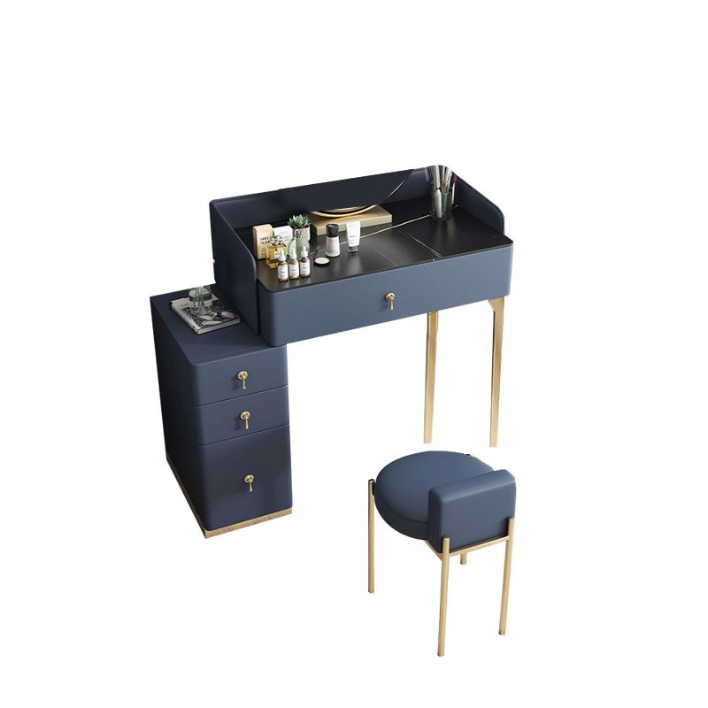 Stone Top Vanity and Stool Dressing Table Faux Leather Make-up Vanity