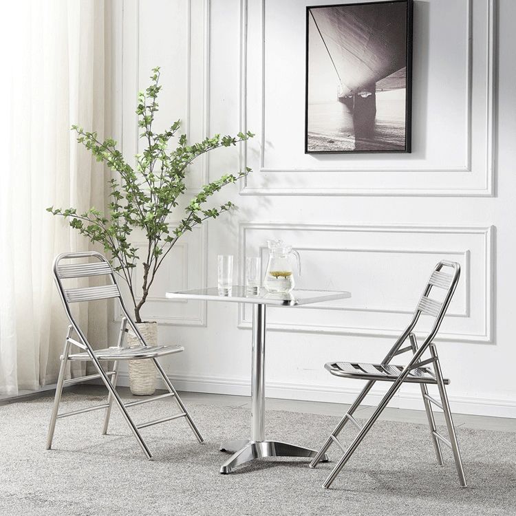 Stainless Steel Dining Table Industrial Pedestal Dining Table in Stainless Steel