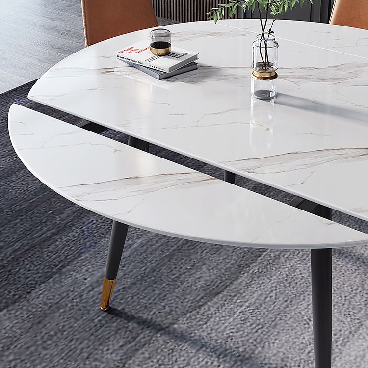 Round Sintered Stone Dining Table Foldable Modern Table in White with 4 Legs Clearhalo ' dining_table' 'Dining Tables & Seating' 'Dining Tables' 'furn' 'furn_dining_table' 'Furniture' 'furniture_dining_table' 'Kitchen & Dining Furniture' 'kitchen&dining_furn' 'kitchen' 'kitchen_dining_table' 1200x1200_8b3517bc-4243-4a66-a45d-8df560833fa5