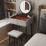 2 Storage Drawers Vanity Set Glass Top Jewelry Dressing Table with Padded Stool