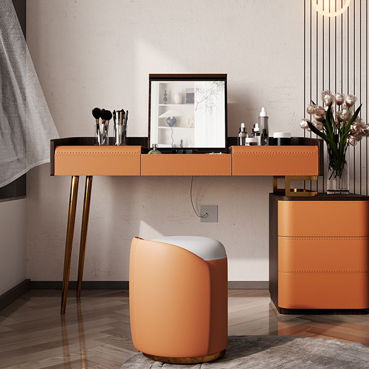 Glam Make-up Vanity Flip-Top Leather 5-Drawers Mirror Vanity Set Clearhalo 'Bedroom Furniture' 'furn' 'furn_makeup_vanities' 'Furniture' 'Makeup Vanities' 'makeup_vanities' 1200x1200_8b37eb2f-7c05-4be1-9896-bf55d0b43d9f