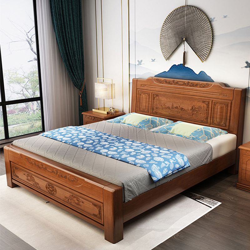 84.65 inch Wide Traditional Bed Frame Rubberwood Panel Bed with Headboard