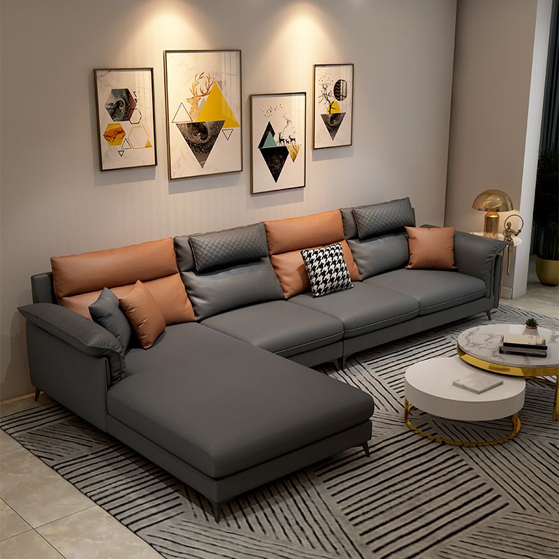 Stain-Resistant L-Shape Flared Arm Sectional Sofa with Chaise for Four People Clearhalo 'furn' 'furn_sectionals' 'Furniture' 'furniture_sectionals' 'kitchen' 'kitchen_sectionals' 'Living Room Furniture' 'Sectionals' 1200x1200_8b3b0165-c445-4d92-89f8-ab6088c734e1