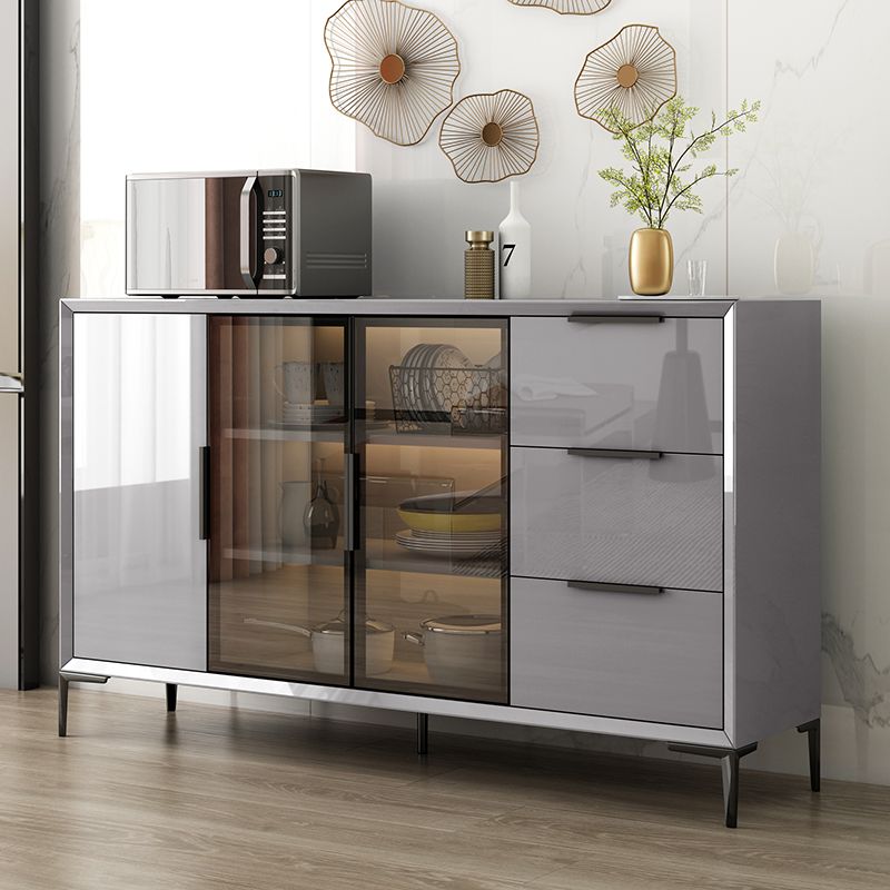 Gray Engineered Wood Sideboard Table Modern Buffet Server with Glass Doors Clearhalo 'buffet_sideboard' 'Buffets & Sideboards' 'furn' 'furn_buffet_sideboard' 'Furniture' 'Kitchen & Dining Furniture' 1200x1200_8b3b93ce-c703-4673-b69d-c8674ab87867