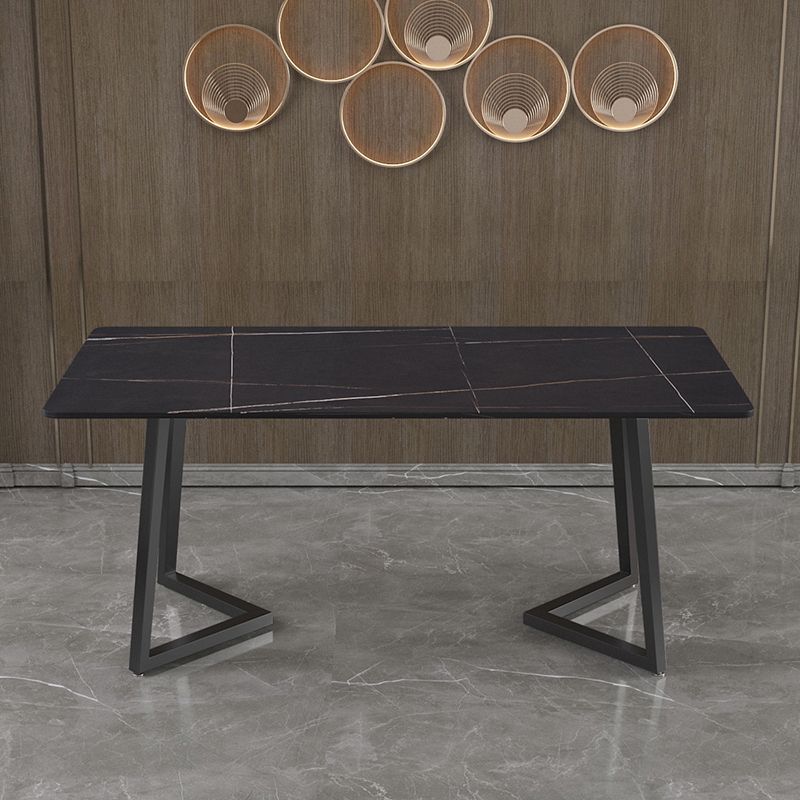 Designer 1/4/5/7 Pieces Dining Set Rectangular Double Pedestal Dinette Set with Stone Top Clearhalo 'Dining Room Sets' 'Dining Tables & Seating' 'dining_room_set' 'furn' 'furn_dining_room_set' 'Furniture' 'Kitchen & Dining Furniture' 1200x1200_8b3f6c5a-cf1c-404b-bc6b-8eae6b12908a