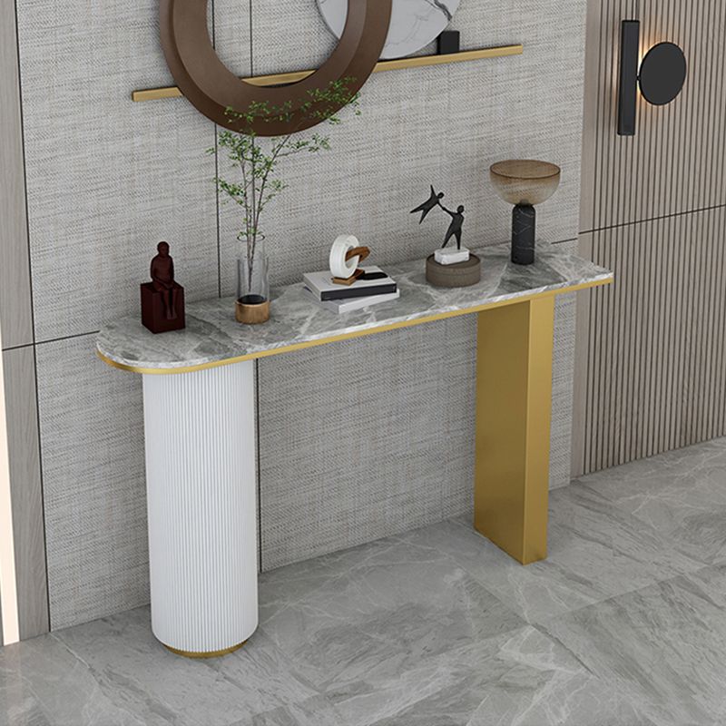 Glam Half Moon Console Table Marble Stain Resistant Scratch Resistant Console Clearhalo 'Console Tables' 'console_tables' 'Entry & Mudroom Furniture' 'furn' 'furn_console_tables' 'Furniture' 1200x1200_8b3fa232-8fd2-4b1a-ae9e-9194ef686e51