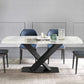 Luxury Sintered Stone Top Dining Table Rectangle Dining Table with Metal Pedestal in Black