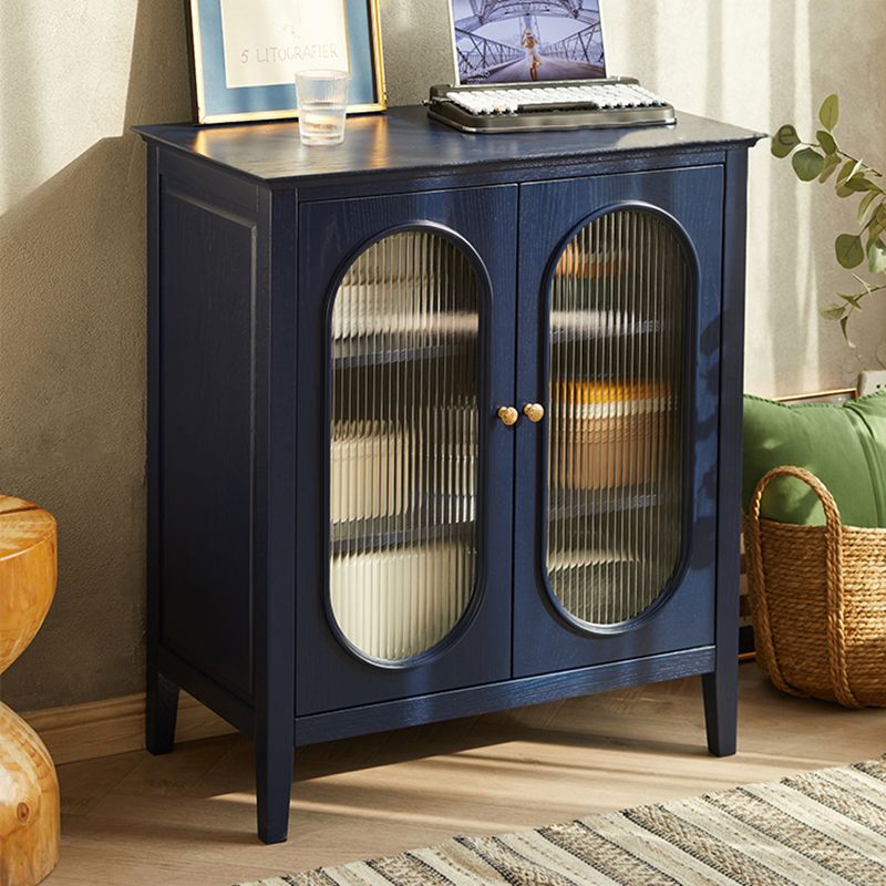 Contemporary Glass Display Stand Oil Oak Hutch Buffet with Doors