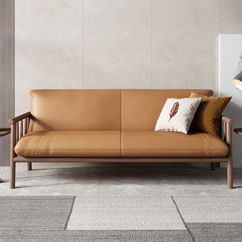 Faux Leather Modern Sofa Round Arm 28.7 "W Sofa with Bolster Pillows Clearhalo 'furn' 'furn_sofas' 'Furniture' 'furniture_sofas' 'Living Room Furniture' 'Sofa' 'sofas' 1200x1200_8b470dae-9a76-44b7-b381-85d4898220ed