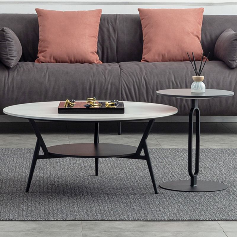 Modern Slate Trestle Coffee Table with Storage Round Cocktail Table in Grey Clearhalo 'Coffee & Accent Tables' 'Coffee Tables' 'coffee_tables' 'furn' 'furn_coffee_tables' 'Furniture' 'furniture_coffee_tables' 'Living Room Furniture' 1200x1200_8b47b7a1-bbb1-4907-84ef-929caf555cf7