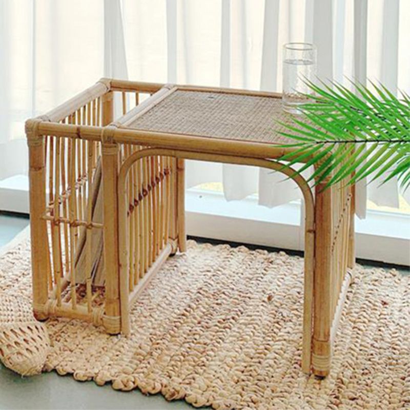 15.74 "背の高いラタンエンドテーブル長方形のナチュラルアクセントサイドテーブル