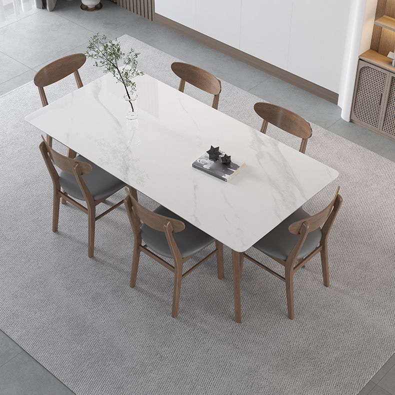 Tavolo bianco in pietra sinterizzato Tavolo da ristorante moderno con base in legno e 4 gambe