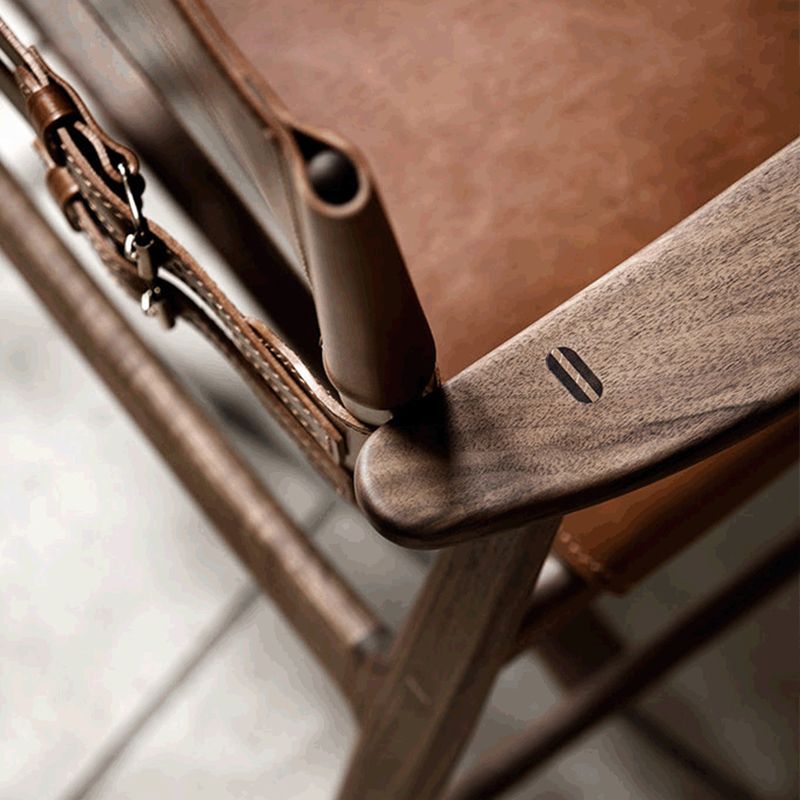 Mid-century Modern Real Aniline Leather Chair with Square Arms and 4 Legs