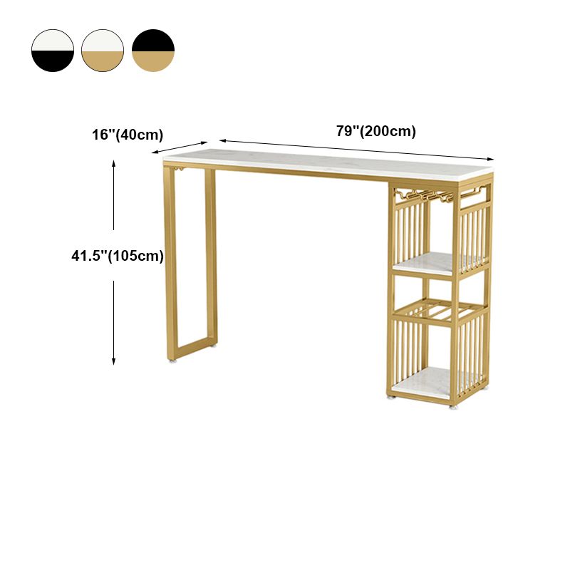 Modern Rectangle Bar Dining Table with Shelves Bar Height Pub Table with Iron Base Clearhalo 'Bar Furniture' 'Bar Tables' 'bar_tables' 'furn' 'furn_bar_tables' 'Furniture' 'furniture_bar_tables' 'Kitchen & Dining Furniture' 1200x1200_8b582fee-254f-4737-9adb-ced9ff674607