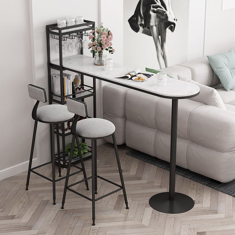 Modern Iron Bistro Table Faux Marble Top Indoor Bar Dining Table with Wine Rack Clearhalo 'Bar Furniture' 'Bar Tables' 'bar_tables' 'furn' 'furn_bar_tables' 'Furniture' 'furniture_bar_tables' 'Kitchen & Dining Furniture' 1200x1200_8b5a1064-8cb0-42e8-a23e-09bd43e0c5e8