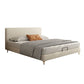 Letto standard in legno e imbottito con letto a pannello in testiera in beige