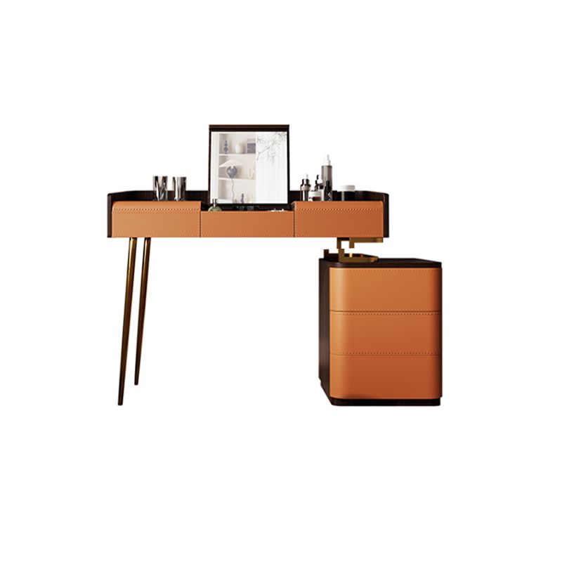 Glam Make-up Vanity Flip-Top Leather 5-Drawers Mirror Vanity Set Clearhalo 'Bedroom Furniture' 'furn' 'furn_makeup_vanities' 'Furniture' 'Makeup Vanities' 'makeup_vanities' 1200x1200_8b5e046e-1112-4fb7-9254-13e0710e9c6e