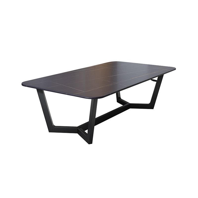 Modern Style Slate Table with Rectangular Black Metal Trestle Type Base Coffee Table