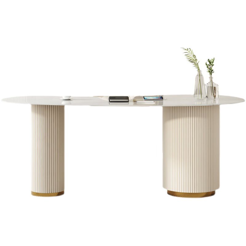 Scrivania di scrittura a forma irregolare scrivania bianca con 3 cassetti