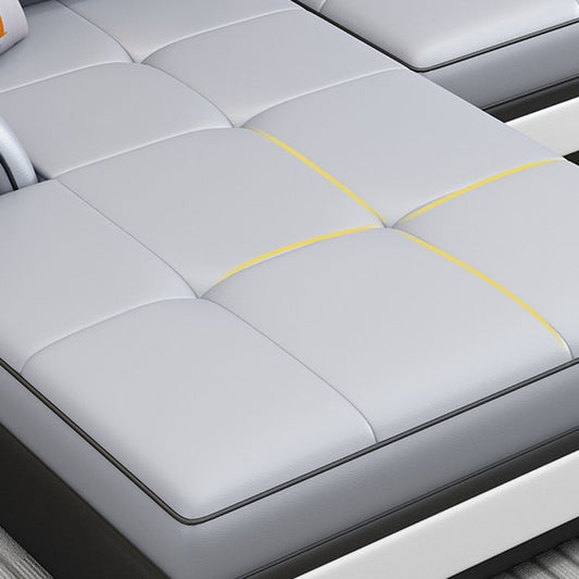 Left Facing Sofa Faux Leather/Linen Blend L-shape Sectionals with Chaise Clearhalo 'furn' 'furn_sectionals' 'Furniture' 'furniture_sectionals' 'Living Room Furniture' 'Sectionals' 1200x1200_8b63d020-500f-4bd9-9164-c2291f2684f0