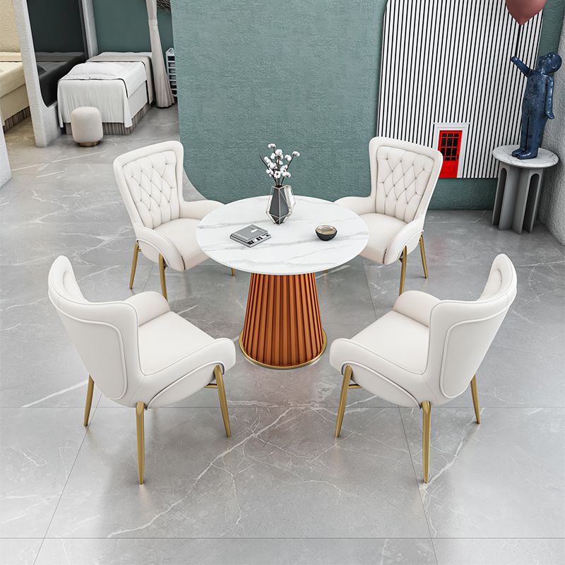 Glam 1/5 Pieces Dining Set Circular Stone Dining Table for Dining Room Clearhalo 'Dining Room Sets' 'Dining Tables & Seating' 'dining_room_set' 'furn' 'furn_dining_room_set' 'Furniture' 'furniture_dining_room_set' 'Kitchen & Dining Furniture' 1200x1200_8b665447-7a40-43e5-8836-05c612308853