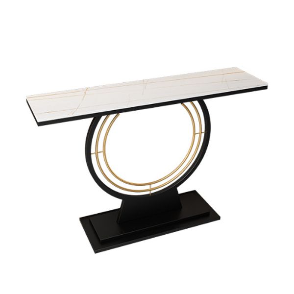 Glam Rectangle Console Table 31.5" Tall Stone Accent Table with 1 Shelf