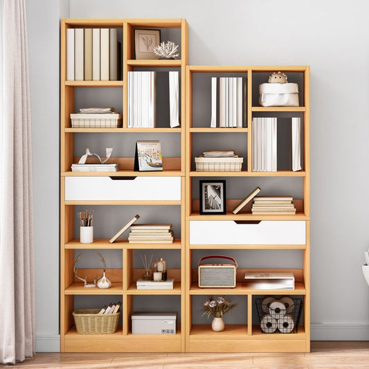 Standard Engineered Wood Bookshelf Contemporary Open Back Bookcase with Drawers
