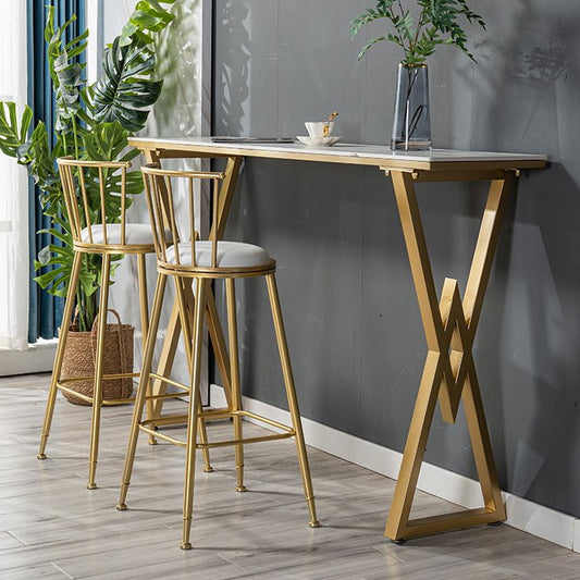 Tavolo da pub rettangolo glam in pietra sinterizzata tavolo da cocktail altezza con doppio piedistallo