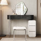 Modern Black Vanity Desk Glass Top Dressing Table with Lighted Mirror & Padded Stool