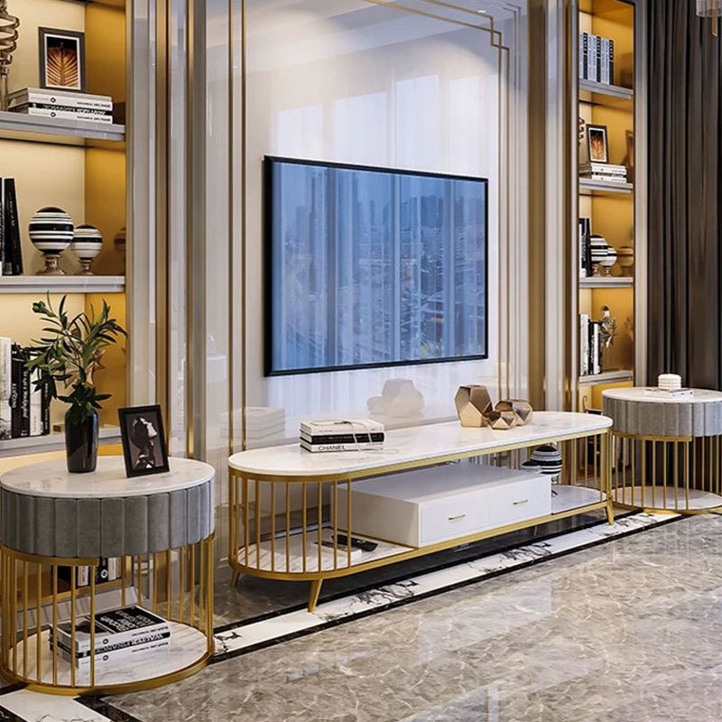 Modern Marble TV Media Stand 16" W Open Shelving TV Stand Console with Drawers