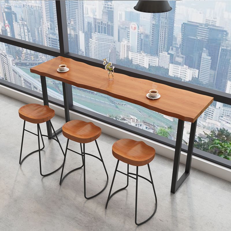 Pine Wood Top Bar Dining Table Modern Bistro Table with Double Pedestal in Black Clearhalo 'Bar Furniture' 'Bar Tables' 'bar_tables' 'furn' 'furn_bar_tables' 'Furniture' 'Kitchen & Dining Furniture' 1200x1200_8b6f499e-3120-4999-9509-356a9501e8de