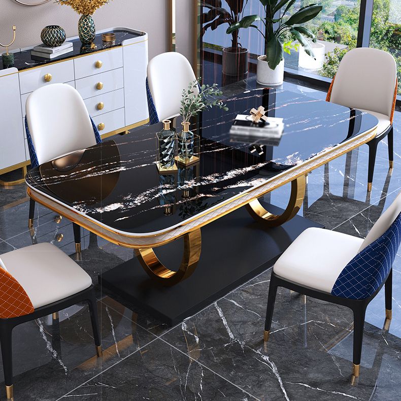 Luxury Sintered Stone Dining Table Rectangle Table with Gold Metal Pedestal Clearhalo ' dining_table' 'Dining Tables & Seating' 'Dining Tables' 'furn' 'furn_dining_table' 'Furniture' 'furniture_dining_table' 'Kitchen & Dining Furniture' 'kitchen&dining_furn' 'kitchen' 'kitchen_dining_table' 1200x1200_8b711be3-4989-402e-bd0c-f7bfce21a2c4