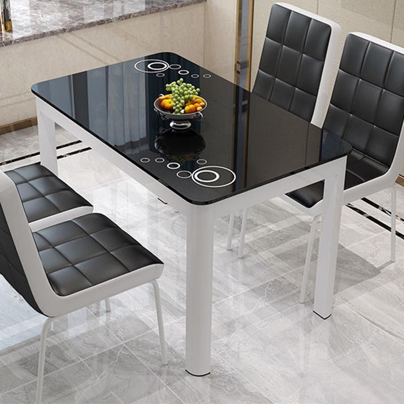 Mesa de comedor de vidrio rectangular muebles modernos en blanco negro con 4 patas en acabado mate