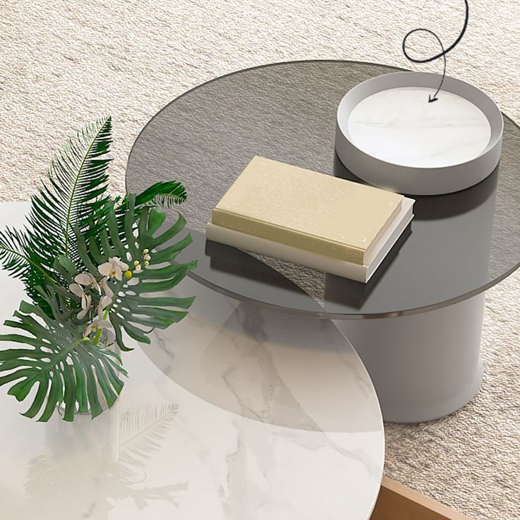 Drum Coffee Table Contemporary Stone Cocktail Table with 2 Storage Drawers Clearhalo 'Coffee & Accent Tables' 'Coffee Tables' 'coffee_tables' 'furn' 'furn_coffee_tables' 'Furniture' 'Living Room Furniture' 1200x1200_8b76ea62-97ad-4ca4-af61-9beaef2b46dd