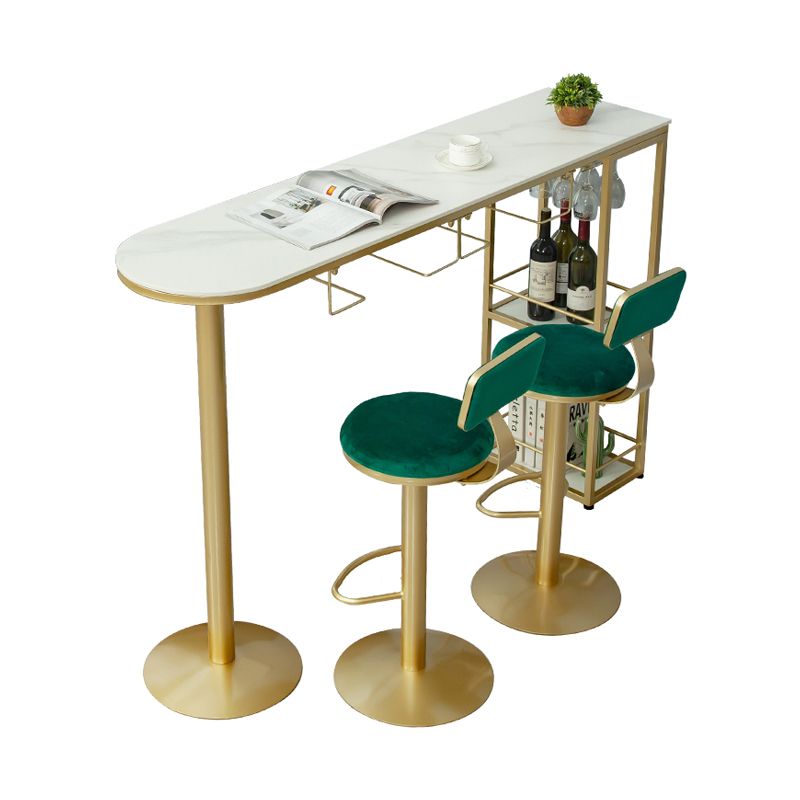 Glam White Stone Bar Dining Table Gold Iron Double Pedestal Bistro Table with Shelve Clearhalo 'Bar Furniture' 'Bar Tables' 'bar_tables' 'furn' 'furn_bar_tables' 'Furniture' 'furniture_bar_tables' 'Kitchen & Dining Furniture' 'kitchen&dining_furn' 'kitchen' 1200x1200_8b791f9f-a32a-45b8-a8e2-46f204814fbb