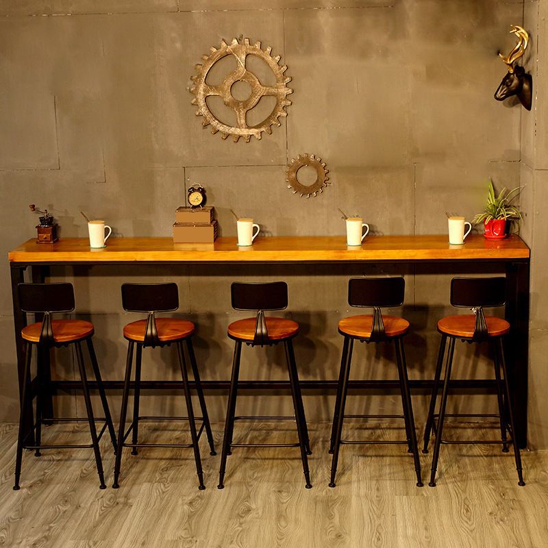 Solid Wood Bar Table Industrial Bar Dining Table with Black Trestle Base Clearhalo 'Bar Furniture' 'Bar Tables' 'bar_tables' 'furn' 'furn_bar_tables' 'Furniture' 'Kitchen & Dining Furniture' 1200x1200_8b7ba0c7-7963-4ef5-abbd-48ab5145c695