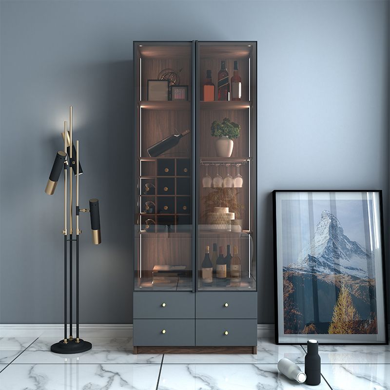 Scandinavian Faux Wood Storage Cabinet Black Glass Doors Display Cabinet for Bedroom Clearhalo 'Display & China Cabinets' 'display_china_cabinets' 'furn' 'furn_display_china_cabinets' 'Furniture' 'Kitchen & Dining Furniture' 1200x1200_8b7c3513-51f9-45d2-9403-d6b53552caf3