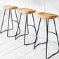 Industrial Counter Bar Stool Natural Solid Wood and Metal Saddle Seat Counter Chair