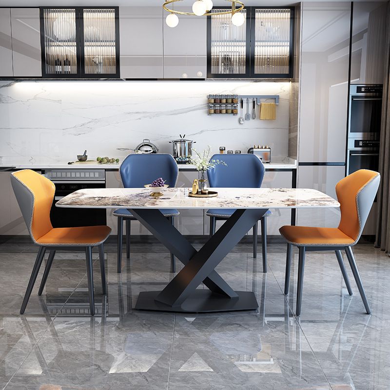 Industrial Style Sintered Stone Table Dining Rectangle Table with Metal Legs for Home Clearhalo 'Dining Tables & Seating' 'Dining Tables' 'dining_table' 'furn' 'furn_dining_table' 'Furniture' 'Kitchen & Dining Furniture' 1200x1200_8b7dd0c5-9a67-4951-ab76-7b7850cb4473