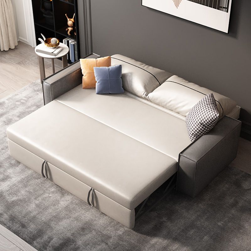 Cama de sofá de cuero de faux beige 35.43 "Sofá de durmiente plegable contemporáneo de ancho