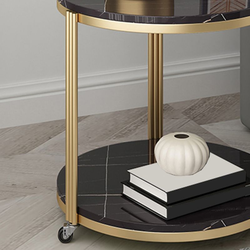 Modern 21.6" Tall Slate Round Side Table Metal Frame End Table with Shelf