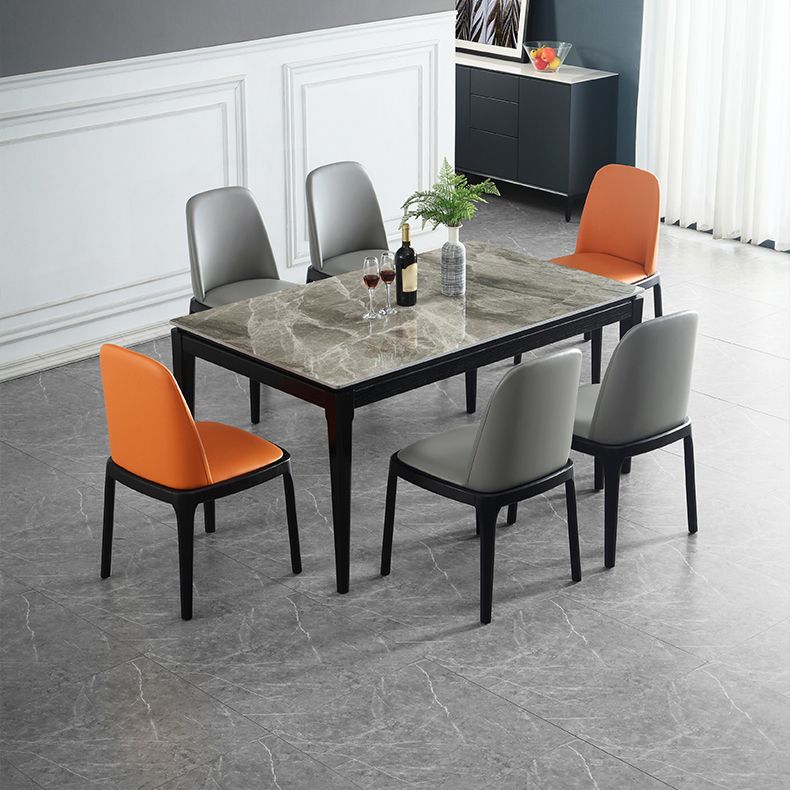 Rectangle 4 Legs Modern Dining Table Grey Tone Fixed Table of Sintered Stone Clearhalo 'Dining Tables & Seating' 'Dining Tables' 'dining_table' 'furn' 'furn_dining_table' 'Furniture' 'furniture_dining_table' 'Kitchen & Dining Furniture' 'kitchen' 'kitchen_dining_table' 1200x1200_8b817989-ba84-41c1-9758-817f68b96c1e