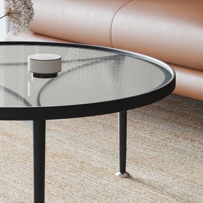 Round Metal 3 Legs Base Design Transparent Glass Table Coffee Table