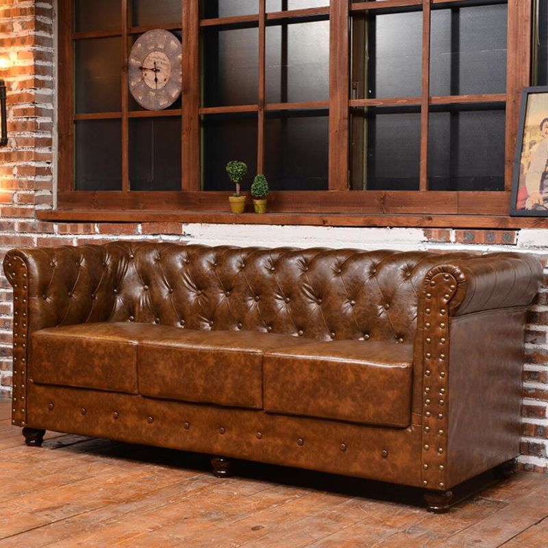 Vintage Leather Chesterfield Sofa 29.53"High Rolled Arm Sofa for Cafe Clearhalo 'furn' 'furn_sofas' 'Furniture' 'furniture_sofas' 'kitchen' 'kitchen_sofas' 'Living Room Furniture' 'Sofa' 'sofas' 1200x1200_8b884539-b0e8-425b-a7ca-8e868a71f62f