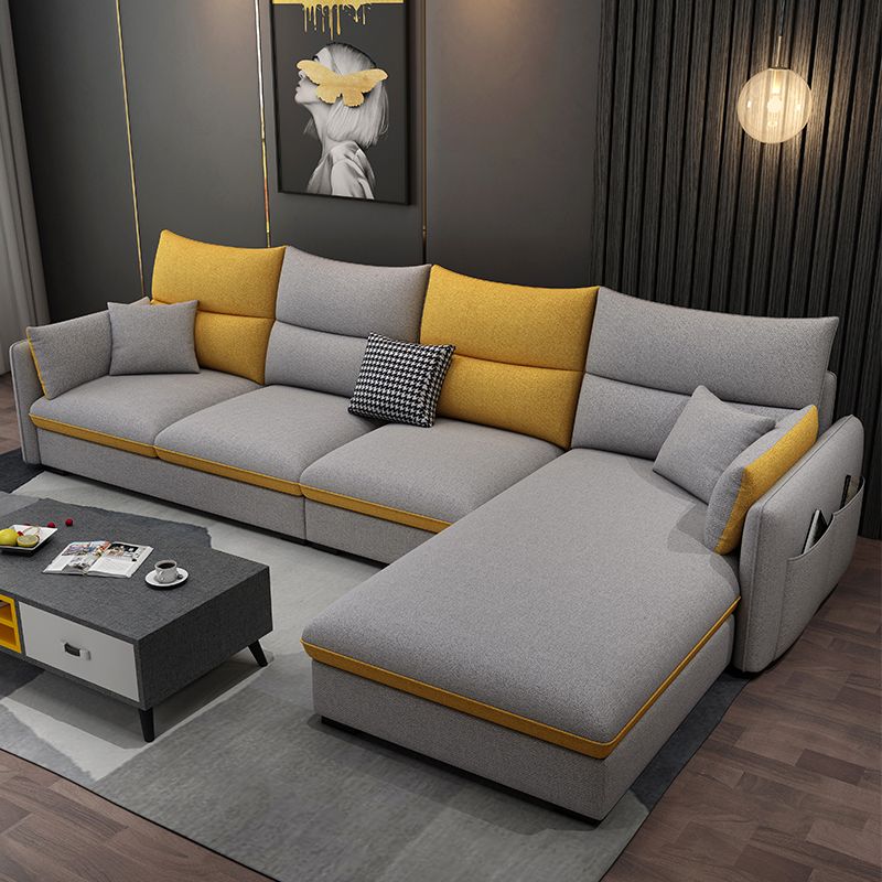 Square Arm Pillowed Back Cushions 4-Seater Sectional Sofa with Chaise Clearhalo 'furn' 'furn_sectionals' 'Furniture' 'furniture_sectionals' 'kitchen' 'kitchen_sectionals' 'Living Room Furniture' 'Sectionals' 1200x1200_8b894a04-a614-4a92-8a3a-c23ccdea034b