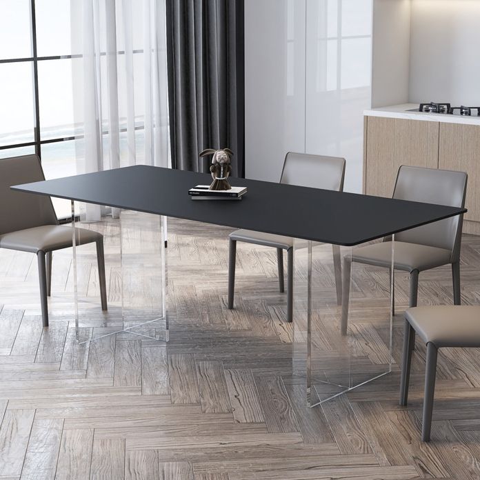 Rectangular Stone Dining Table Modern White-black Furniture with Acrylic Double Pedestal Clearhalo 'Dining Tables & Seating' 'Dining Tables' 'dining_table' 'furn' 'furn_dining_table' 'Furniture' 'Kitchen & Dining Furniture' 1200x1200_8b8d6218-f136-496d-9ae6-e4bea2df9241