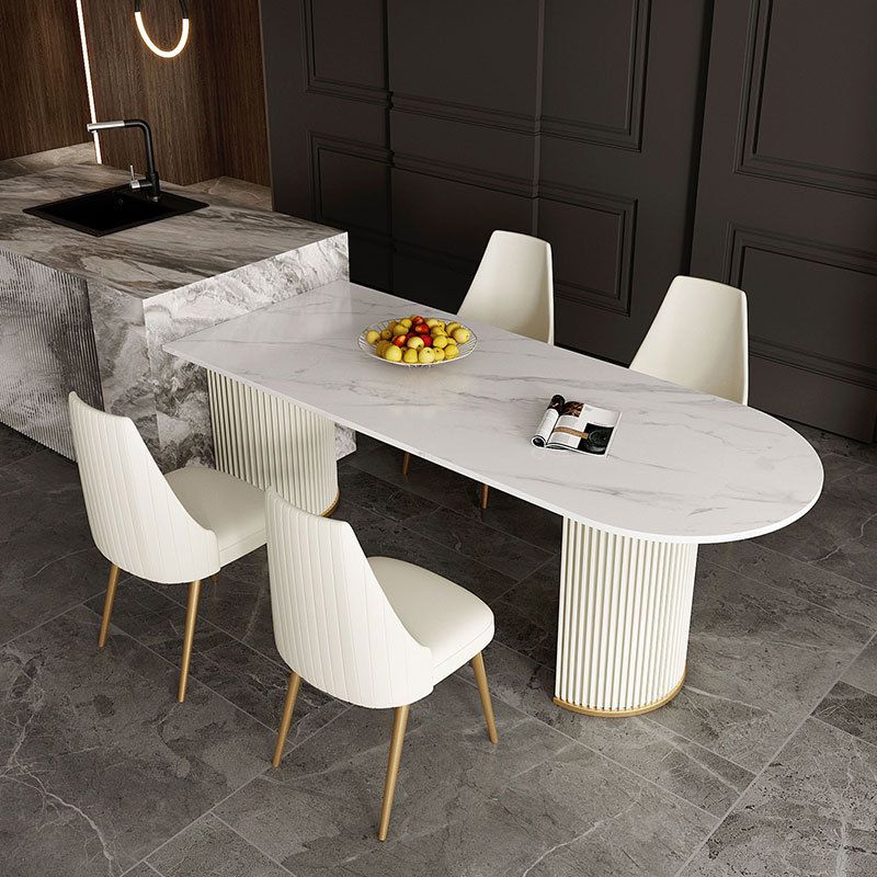 Traditional Luxury Dining Table White Sintered Stone Double Pedestal Table for Kitchen Clearhalo ' dining_table' 'Dining Tables & Seating' 'Dining Tables' 'furn' 'furn_dining_table' 'Furniture' 'furniture_dining_table' 'Kitchen & Dining Furniture' 'kitchen&dining_furn' 'kitchen' 'kitchen_dining_table' 1200x1200_8b8e7400-0e5d-432f-9b97-9c8ec07825ae