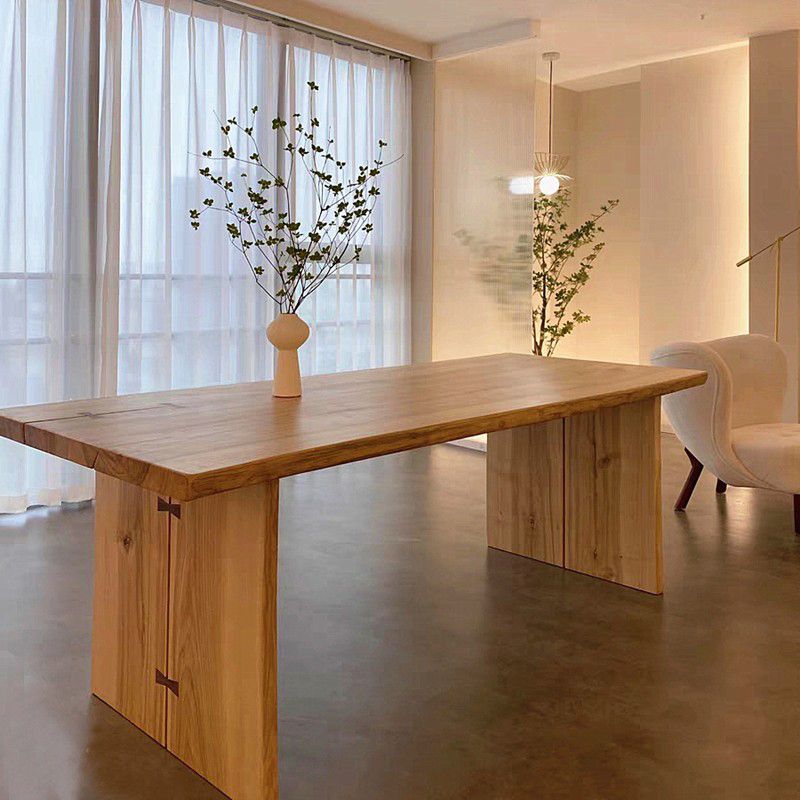 Modern Ash Wood Table for Restaurant Rectangle Kitchen Table with Double Pedestal Clearhalo 'Dining Tables & Seating' 'Dining Tables' 'dining_table' 'furn' 'furn_dining_table' 'Furniture' 'furniture_dining_table' 'Kitchen & Dining Furniture' 'kitchen' 'kitchen_dining_table' 1200x1200_8b909adb-ad79-4fbf-98bf-2c53df156897